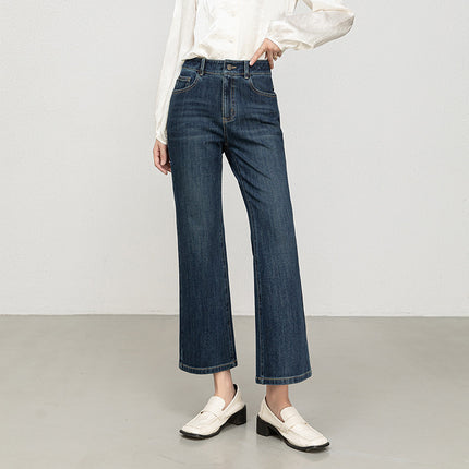 Miaoyu Nine-Point Flared Pants for Women, High-Waisted, Slimming, Nine-Point Jeans, Spring 2026, Four-Way Stretch Bell-Bottom Pants