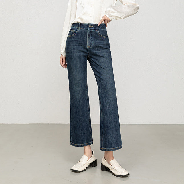 Miaoyu Nine-Point Flared Pants for Women, High-Waisted, Slimming, Nine-Point Jeans, Spring 2026, Four-Way Stretch Bell-Bottom Pants