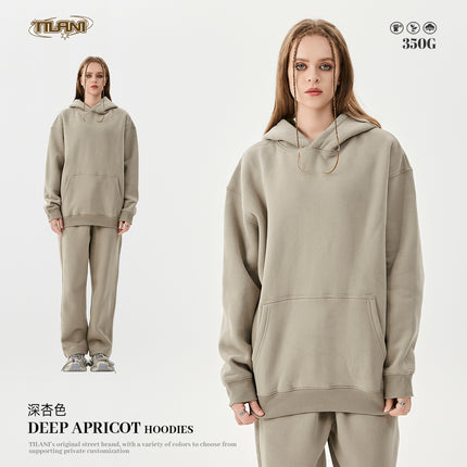 Tilani Men's Clothing 2026 Spring and Autumn Solid Color Basic Sports Suit American Style Trendy Brand Fleece-Lined Thickened Sweatshirt and Sweatpants