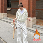 Milky white 028 double-ended zipper back panel patchwork cardigan (autumn and winter plus velvet) / S