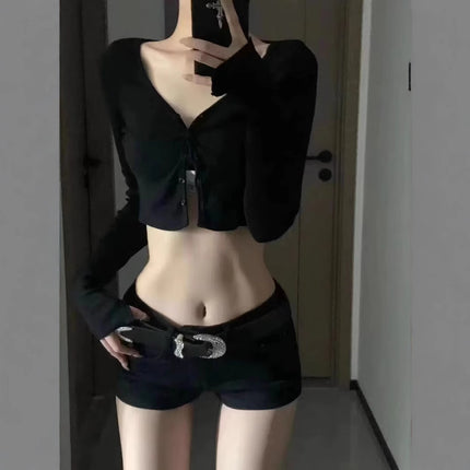 American Style Hot Girl Tight High Waist Straight Denim Shorts Women's Summer New Slim Look Short Black Hip Hot Pants