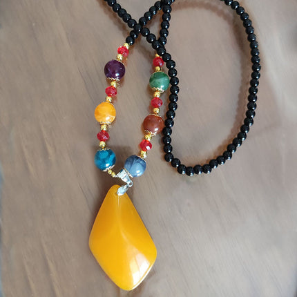 European and American ethnic style imitation beeswax color shell long sweater chain autumn and winter retro water drop necklace jewelry wholesale