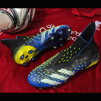 Cross-Border High-Top Messi Football Shoes Fg Nail Men's and Women's Kidsren's Artificial Turf Leather Foot Youth Student Socks Set Sneakers