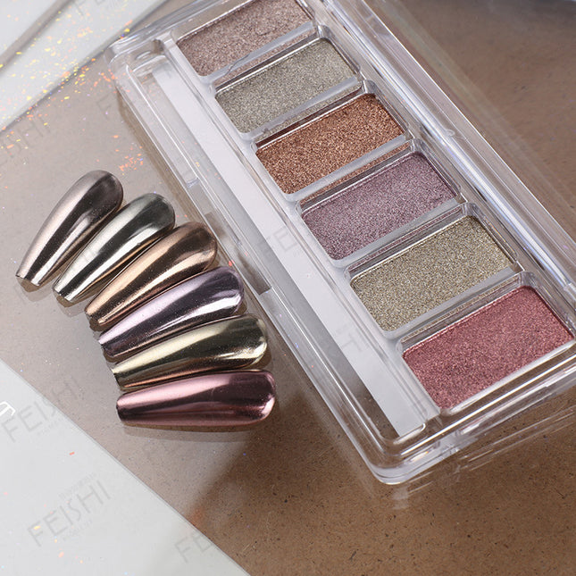 Cross-border New Product 6-color Rich Gold Solid Powder Nail Art Magic Mirror Powder Nail Art Glitter Powder Mirror Powder Laser Titanium Gold Powder