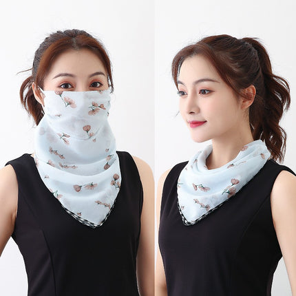Summer sun protection mask scarf women's large mask neck protection breathable full cover face UV protection chiffon thin veil scarf