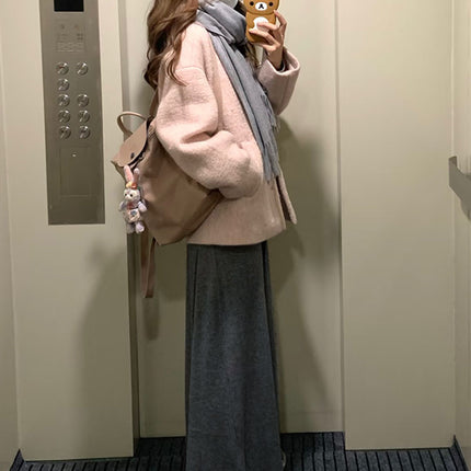 Black Fishtail Skirt for Women in Spring & Fall, Velvet Elegant A-Line Skirt, High Waist Hip Skirt, Slimming Look Knitted Mid-Length Skirt