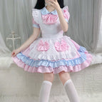 005 pink [skirt + apron + bow 3 + bow headwear] / S
