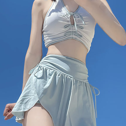 2025 New Swimwear Female Student Split Sports Long-sleeved Pure Desire Elegant Hollow High Waist Slim-fit Anti-light Blouse