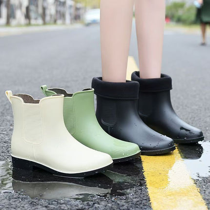 Rain Boots for Women, Mid-Calf Rain Boots for Women, Non-Slip Low-Cut Waterproof Glue Shoes, Warm Thick-Soled New Rain-Proof Shoes
