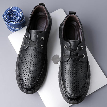 2023 Summer Men's Lace-Up Soft Leather Casual Shoes Hollow Cross-Border Rubber Sole Croc Shoes Baota Breathable Leather Sandals