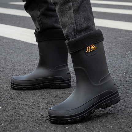 New Men's Waterproof Shoes, Rain Boots, Non-Slip Rain Boots, Mid-Calf Fashion Rubber Shoes, Korean Style Slip-Ons, Casual Wholesale Cross-Border