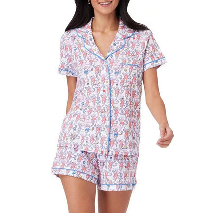 2025 Summer Amazon European and American Monkey Print Casual Set Cross-Border Trade Women's Shirt Shorts Trendy Homewear