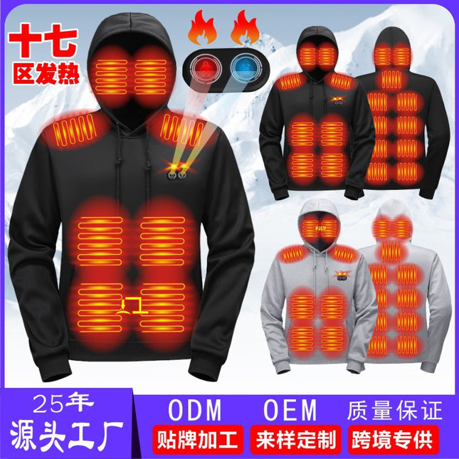 Cross-Border Heating Clothing Winter New Men's Hooded Heating Sweatshirt Electric Heating Sweatshirt Intelligent Constant Temperature Heating Warm Top