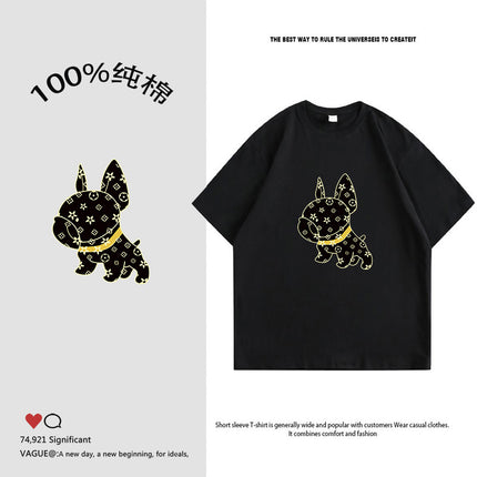 Pure Cotton 2024 Summer New High-End Cartoon Dog Print Pure Cotton Loose Short-Sleeved Casual Tops T-Shirts for Men and Women