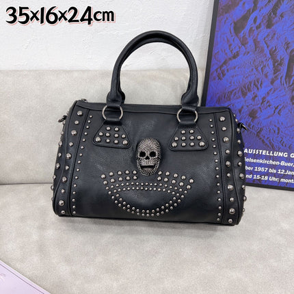 Pillow bag punk women's bag 2023 new Rivet casual soft leather skull women's bag large capacity portable messenger bag