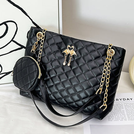 Cross-border Two-piece Fashionable Distinctive Denim Pattern Diamond Pattern Embroidered Tote Large Bag with Mini Change Small Round Bag Trendy