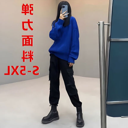 Women's Trendy Ins Street Style Winter Fleece-Lined Cargo Pants Hip-Hop Pants with Boots Jogger Pants