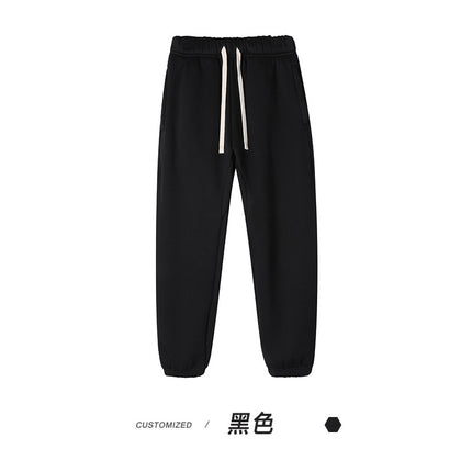 360g one-piece velvet tide fleece-lined padded pants for men and women with heavy feet binding foundation solid color casual pants winter