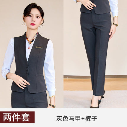 Business Wear Tooling Vest Women's Spring and Autumn New Temperament Hotel Manager Front Desk Reception Overalls with Vest