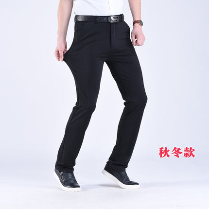 Men's Straight-Leg Suit Pants, Spring and Autumn, Thick and Thin, Business Dress Pants, Elastic High-Waisted, Slim-Fit Formal Casual Pants for Men