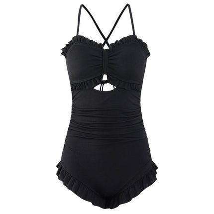 Swimsuit Women's One-Piece Sexy 2025 New Korean Ins Swimsuit Conservative Belly-Covering Slimming Look Small Breasts Fairy Gathered Summer