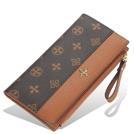 BAELLERRY Women's Long Wallet European and American Vintage Multi-Card Clutch Bag Patchwork Printed Zipper Card Bag for Women