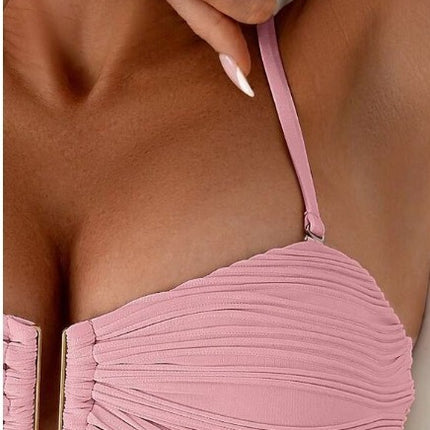 2024 New Export European and American Bikini Pure Color Bikini Split Cross-Border Amazon Swimsuit Two-Piece Swimsuit