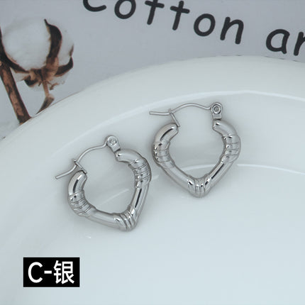 Stainless Steel Gold Earrings Fashion Elegant All-match Simple Geometric Heart-shaped Titanium Steel Women's Earrings Light Luxury High-end Sense