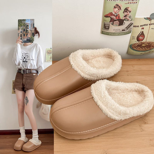 Women's Cotton Slippers for Winter 2025, Indoor Home Non-Slip Autumn and Winter Cold-Proof Closed-Toe Waterproof Fur Slippers for Winter Home Use