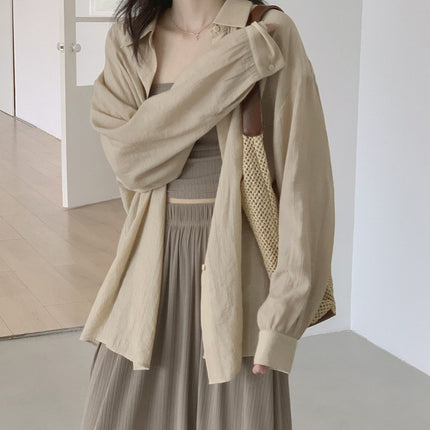khaki Light and Thin Sun Protection Polo Shirt Women's Summer New Loose Casual Long Sleeve Top