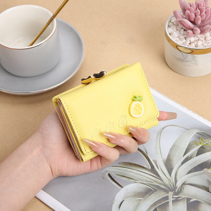 2024 New European and American Cute Folding Women's Korean Style Wallet PU Cartoon Mini Clip Coin Purse