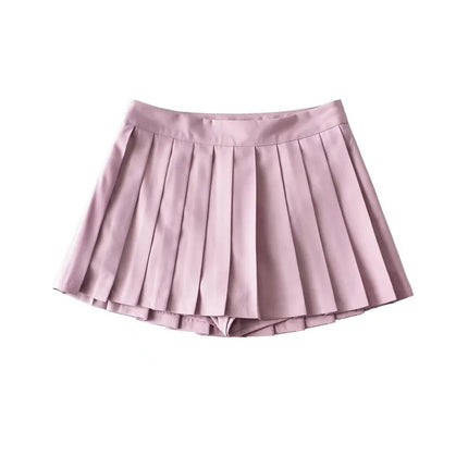 2024 Summer College Style Age-Reducing Anti-Exposure A-Line Short Skirt for Women, Mid-Waist Pleated Skirt with Short Front and Long Back
