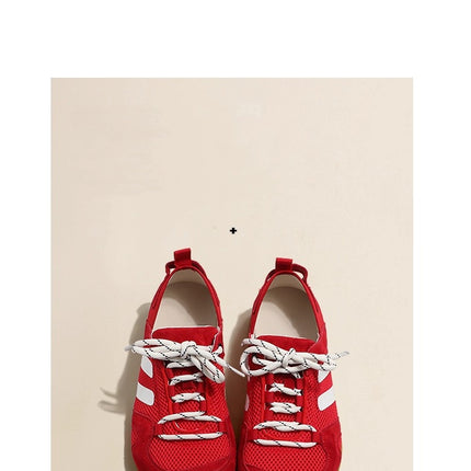 Genuine Leather Thick-Soled Women's Sneakers 2025 Autumn and Winter Mesh Breathable Outdoor German Training Shoes Versatile Casual Jogging Sports Shoes