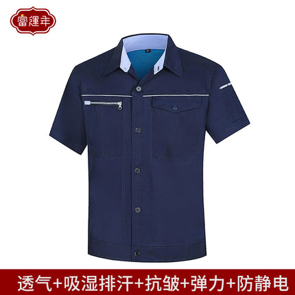 Summer and Autumn Elastic Long and Short-sleeved Work Clothes Men's Thin Wear-resistant Anti-static Short-sleeved Tooling Power Grid Labor Protection Clothing