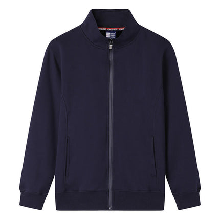 Autumn and winter stand collar sweater custom work clothes long sleeve mobile phone shop men's and women's work cardigan plus velvet coat logo