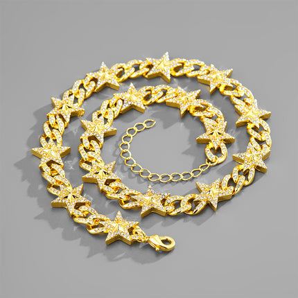 European and American Fashion Explosions Niche Design Star Necklace Personality Diamond Cuban Chain Street Trend All-match Chain