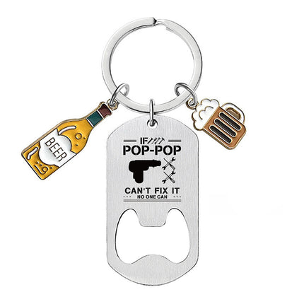 Cross-border Stainless Steel Engraving Metal Keychain Bottle Opener Wine Glass Wine Bottle Birthday Christmas Father's Day Gift