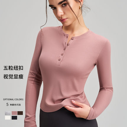 2026 New Yoga Long-Sleeve Top Slim Fit Slimming Sports Henley Shirt Sports Yoga Wear Running Fitness Long-Sleeve