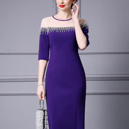 Zhili Light Luxury Elegant Evening Dress with Heavy Beading and Color Blocking, Feminine Bodycon Dress, Spring 2026