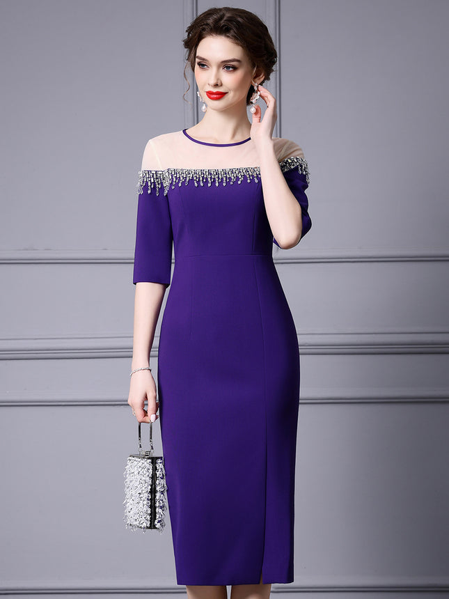 Zhili Light Luxury Elegant Evening Dress with Heavy Beading and Color Blocking, Feminine Bodycon Dress, Spring 2026