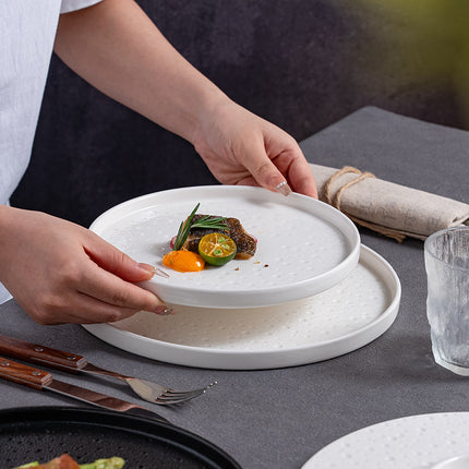 Simple Nordic Style Solid Color Ceramic Western Food Steak Plate High Color Value Mars Pit with Edge Disc Dim Dessert Plate