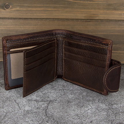 Men's Wallet Cross Short Genuine Leather Men's Tower Buckle Triple Fold Wallet Vintage Top Layer Cowhide Card Holder Multi-Card Holder Wallet