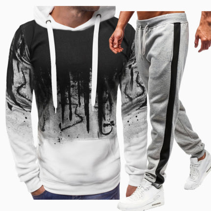 Spring and Autumn New Men's European and American Cross-border Casual Printed Sweater Long Sleeve Hoodie Hoodie Sweatshirt Jacket suit