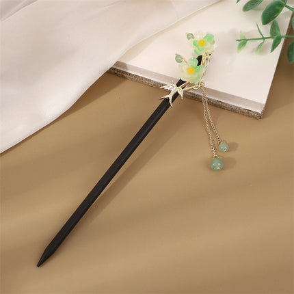 Antique Hairpin Step Tassel Wood Hairpin Imitation Ebony Headwear Disc Hair Simple Accessories Ancient Dress Hairpin Women's Hair