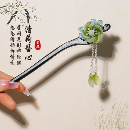 Antique Hairpin Tassel Step Wooden Hairpin Imitation Ebony Headwear Disc Hair Han Clothes Accessories Hair-pulled Ancient Clothes Hair Women