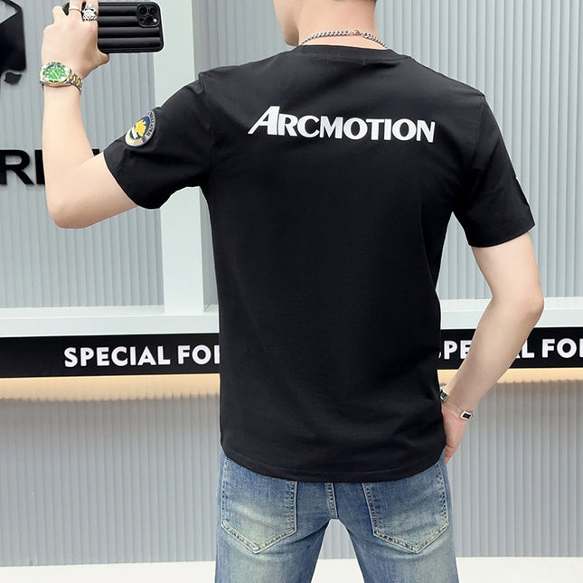 European Light Luxury 2024 Summer New Arrival Men's Short-Sleeved T-Shirt Printed Half-Sleeved Youth All-Match Trendy T-Shirt