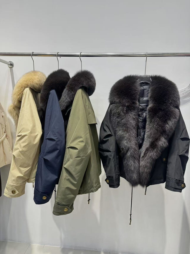 Detachable Real Fox Fur Collar Thickened down Lining Sweet Cool Parka down Jacket Women's Workwear Casual Fur Coat