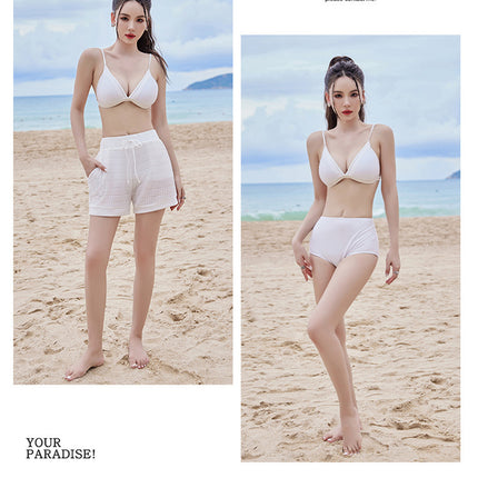 2024 new swimsuit women's split four-piece suit belly covering slimming gathered small chest South Korea ins style Hot Spring