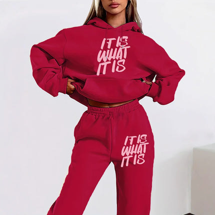 2024 Amazon Letter Print Casual Women's Sweatshirt Set Autumn Long Sleeve Hooded Sweatshirts Easiest for Match