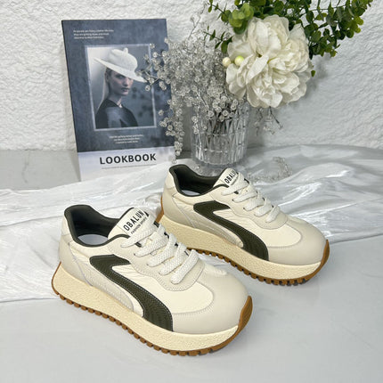 Genuine Leather Women's Sneakers 2025 Autumn New Breathable Fashion Versatile Thick-Soled Height-Increasing Sports Casual Trendy Sneakers